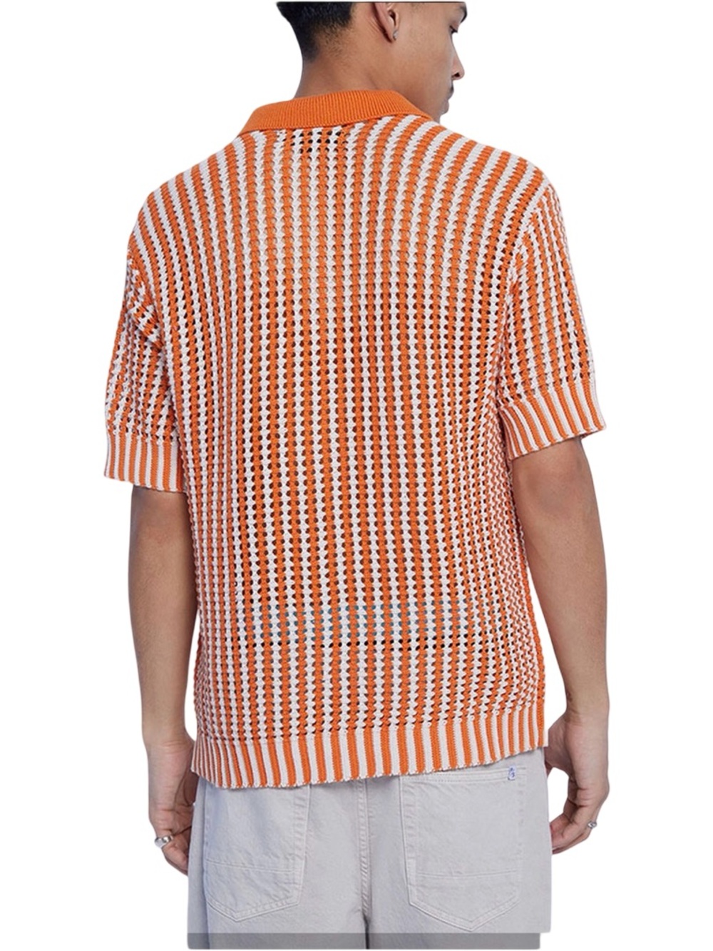 Orange Crochet polo sweater. EUC - Picture 3 of 8